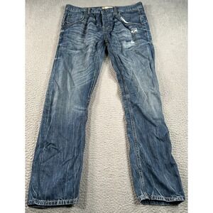 River Island Jeans Mens 34x32 Blue Denim Straight Faded Workwear Button-Fly